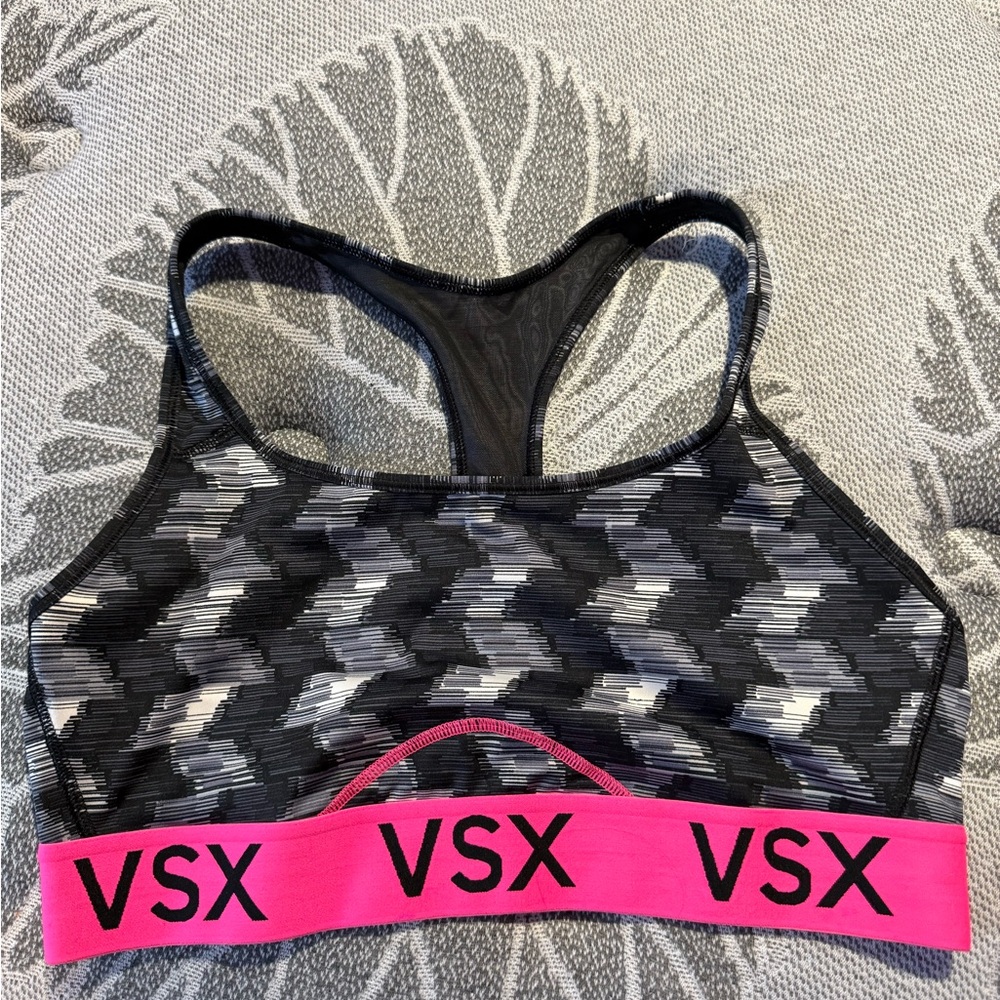 Victoria's Secret Black and Pink Sports Bra Moisture-Wicking